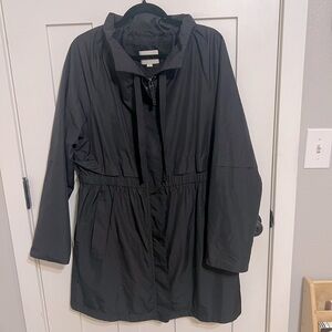 Ann Taylor Loft Lightweight Black Windbreaker Jacket with Elastic Waist Coat L